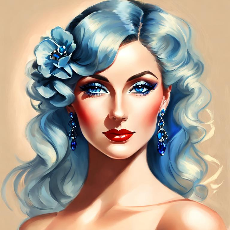 Prompt: Glamorously dressed lady of rhe 1930's wearing sapphire jewelry,blue eyes