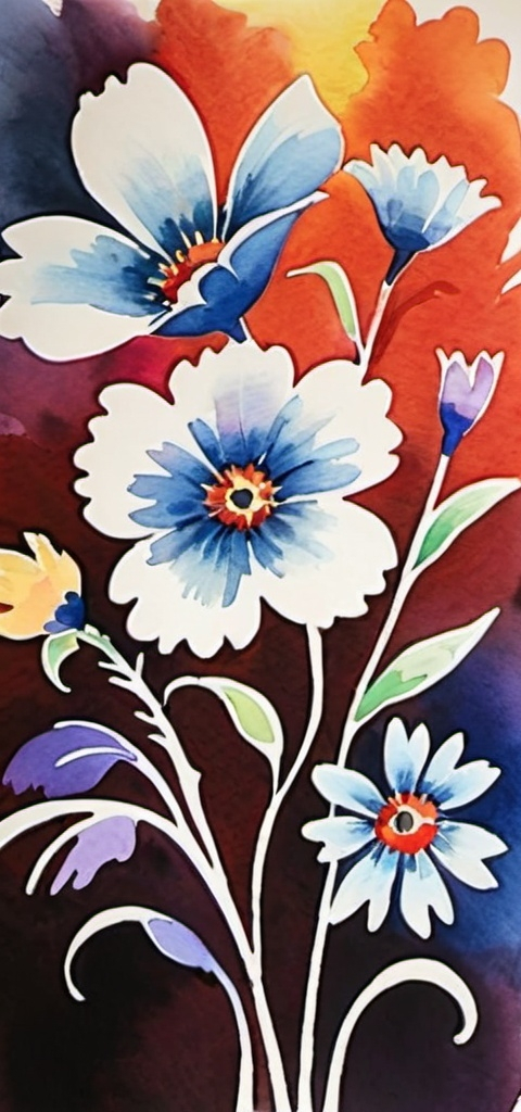 Prompt: water color painting of vibrantly colored flowers