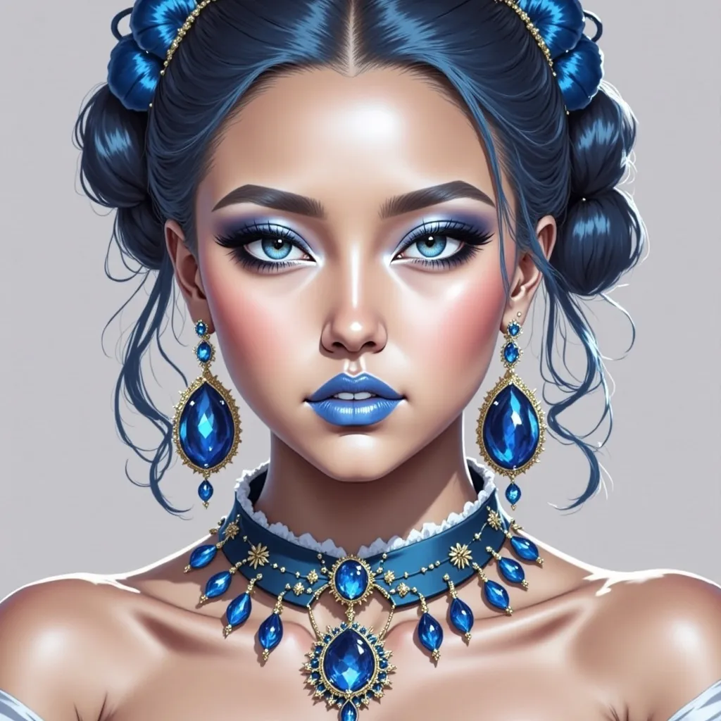 Prompt: Female emo blue bunny, blue hair, blue lipstick, glossy lips, blue eyes, blue eyeshadow, blue makeup, blue nails. realistic, detailed, full body view