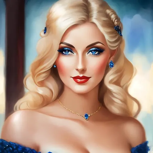 Prompt: Glamorously dressed lady of rhe 1930's wearing sapphire jewelry,blue eyes