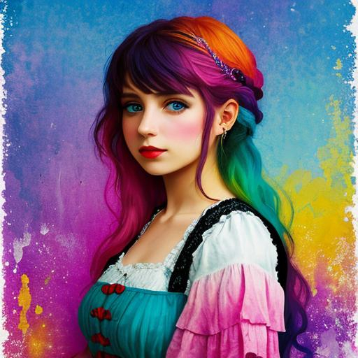 Prompt: colorful image of a young lady