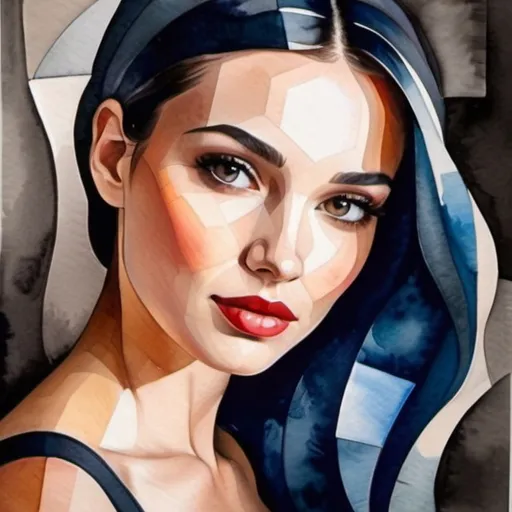 Prompt: woman in a watercolor painting cubism art style