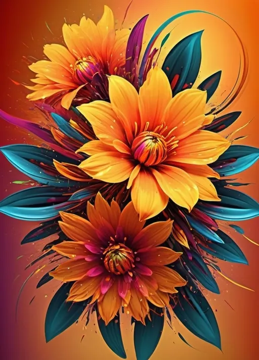 Prompt: Vibrant abstract digital artwork of flowers, dazzling colors, dynamic composition, high energy, modern digital art, vibrant, abstract, digital, high energy, dynamic composition, best quality, colorful, vivid tones, professional lighting