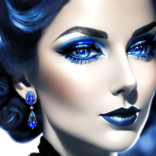 Prompt: Glamorously dressed lady of rhe 1930's wearing sapphire jewelry,blue eyes