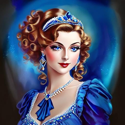 Prompt: Glamorously dressed lady of rhe 1930's wearing sapphire jewelry,blue eyes