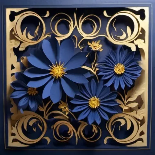 Prompt: blue and gold flowers