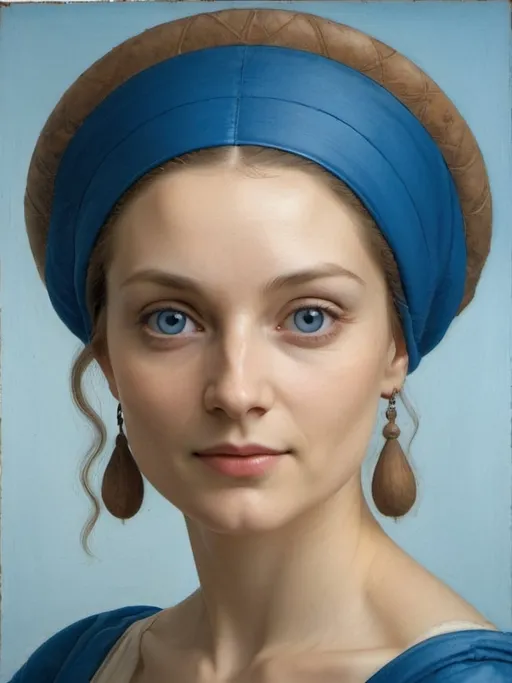 Prompt: portrait of a lady  wearing blue in the style of Leonardo Da Vinci