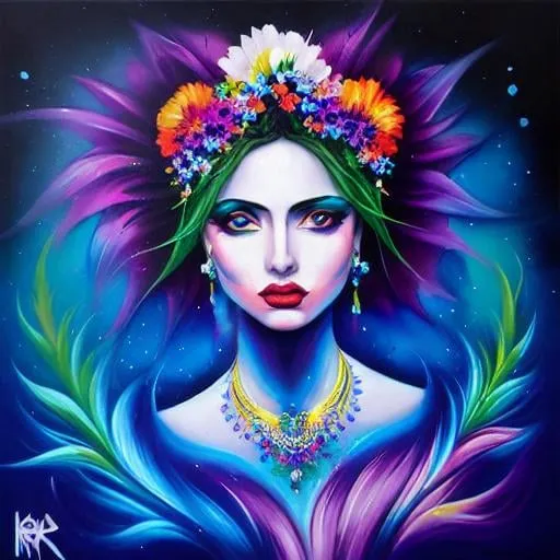 Prompt: Flower Siren graffiti art, splash art, street art, spray paint, oil gouache melting, acrylic, high contrast, colorful polychromatic, ultra detailed, ultra quality, CGSociety