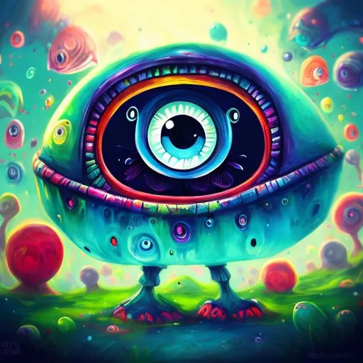 Prompt: Whimsical, cute alien, cartoon style, vibrant colors, large expressive eyes, playful demeanor, alien landscape, otherworldly plants, best quality, high resolution, vibrant, cartoon, cute, whimsical, otherworldly, playful, expressive eyes, alien landscape, vibrant colors, professional