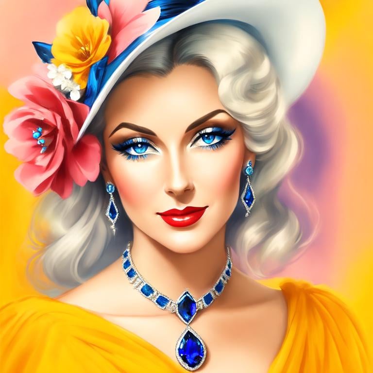 Prompt: Glamorously dressed lady of rhe 1930's wearing sapphire jewelry,blue eyes