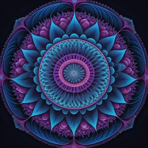 Prompt: (Spirograph art), highly detailed, intricate patterns, vibrant colors, deep blues and purples, radial symmetry, mesmerizing geometric shapes, gradient hues, elegant and complex designs, swirling motions, mathematical precision, dynamic composition, ethereal glow, calming effect, abstract beauty, captivating depth, immersive experience, fractal elements, ultra-detailed, high resolution, HD, masterful execution, artstation trending, award-worthy creation