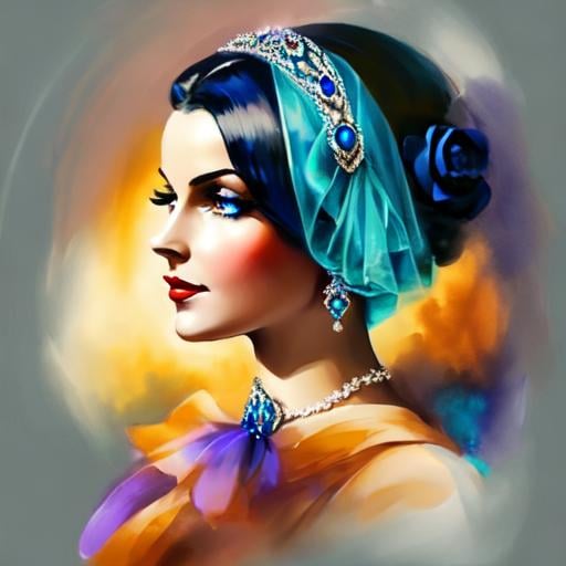 Prompt: Glamorously dressed lady of rhe 1930's wearing sapphire jewelry,blue eyes