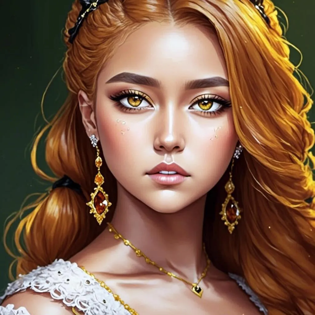 Prompt: <mymodel>A beautiful young woman with amber eyes and ginger hair