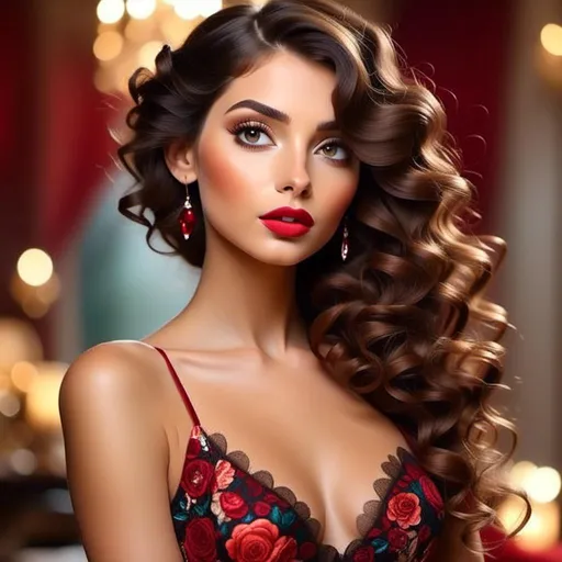 Prompt: <mymodel>Beautiful brunette woman with makeup portrait 