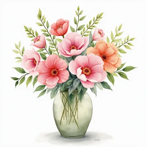 Prompt: A watercolor  painting of a vase  of flowers