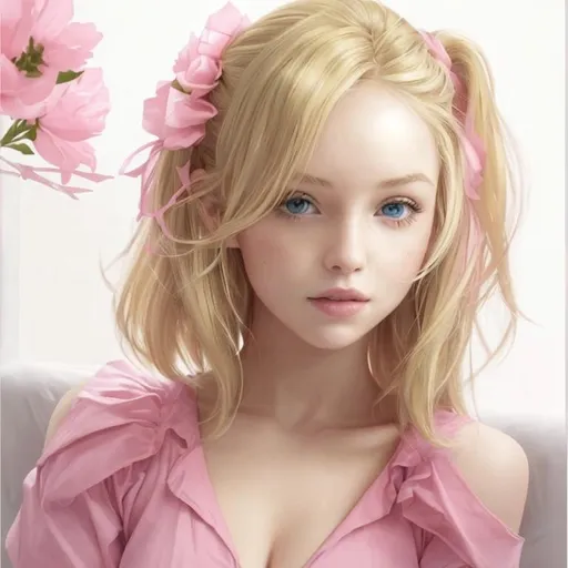 Prompt: Pretty blonde girl, lots of pink
