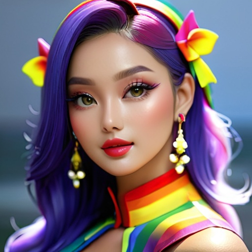 Prompt: <mymodel>rainbow lady