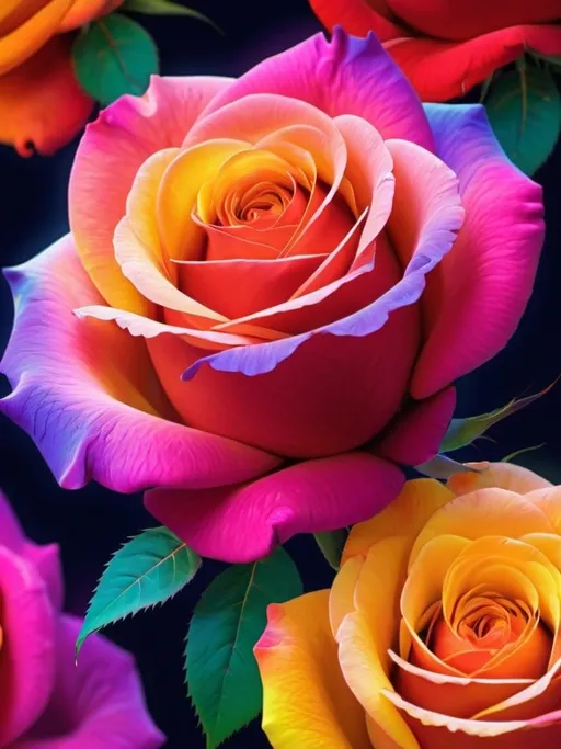 Prompt: Vibrant abstract digital artwork of roses, dazzling colors, dynamic composition, high energy, modern digital art, vibrant, abstract, digital, high energy, dynamic composition, best quality, colorful, vivid tones, professional lighting