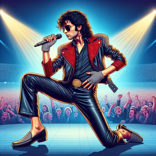 Prompt: hazme una ilustracion de michael jackson estilo los 80 para una portada