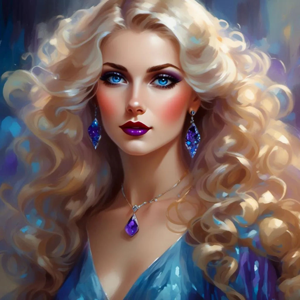 Prompt: <mymodel>Beautiful ethereal woman, long blonde hair,and icy blue eyes color, purple lipstick, facial closeup