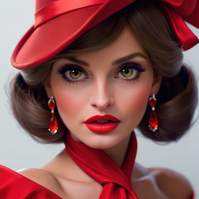 Prompt: lady in red, facial closeup