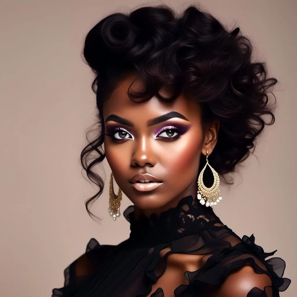 Prompt: <mymodel>60s makeup and hair on a black girl