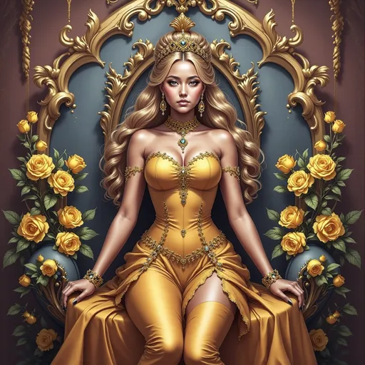 Prompt: a beautiful woman in a yellow dress surrounded by yellow flowers illustration by alex vasquel, via art com, Anne Stokes, fantasy art, highly detailed digital painting, a digital painting