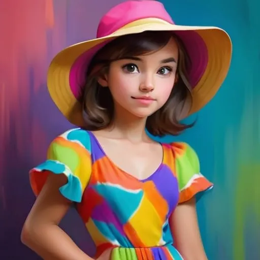 Prompt: Cute girl in a colorful dress and a hat