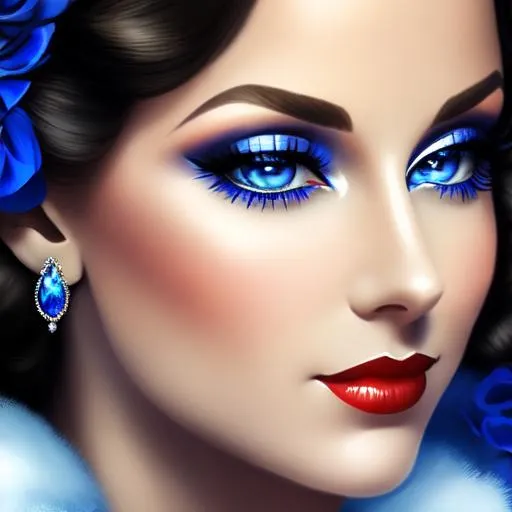 Prompt: Glamorously dressed lady of rhe 1930's wearing sapphire jewelry,blue eyes