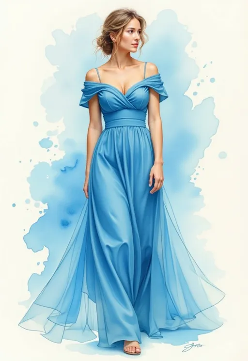 Prompt: A woman in a fancy blue dress
