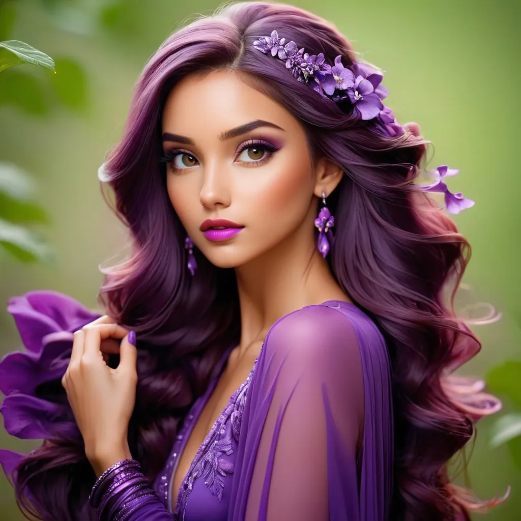 Prompt: Beautiful woman, purple