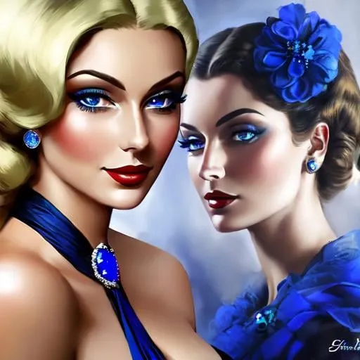 Prompt: Glamorously dressed lady of rhe 1930's wearing sapphire jewelry,blue eyes