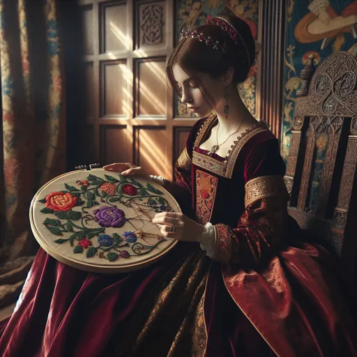 Prompt: A Tudor era princess at her needle