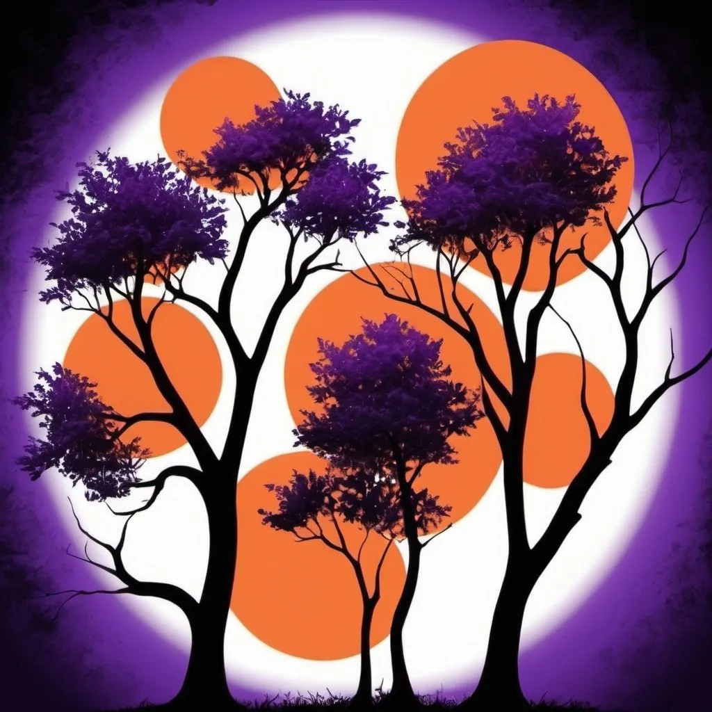 Prompt: black tree, purple background, night time, haunted tree