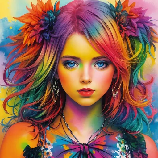 Prompt: colorful image of a young lady