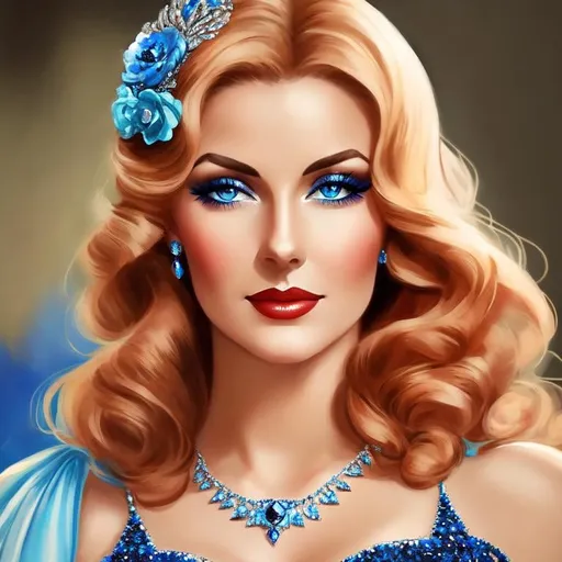 Prompt: Glamorously dressed lady of rhe 1930's wearing sapphire jewelry,blue eyes