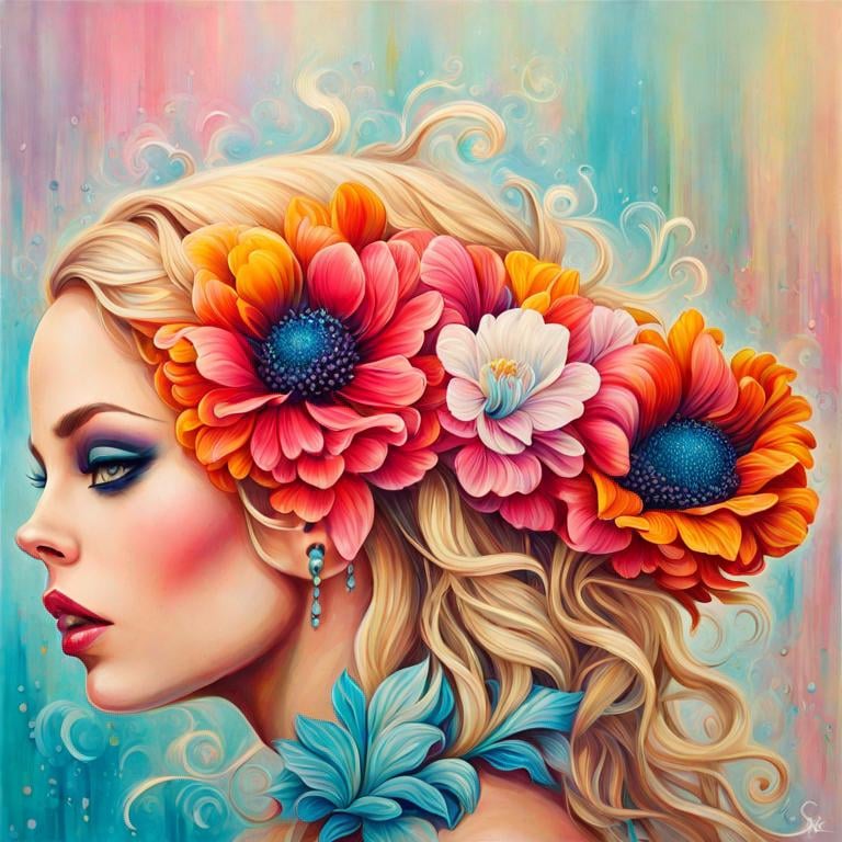 Prompt: Flower Siren graffiti art, splash art, street art, spray paint, oil gouache melting, acrylic, high contrast, colorful polychromatic, ultra detailed, ultra quality, CGSociety