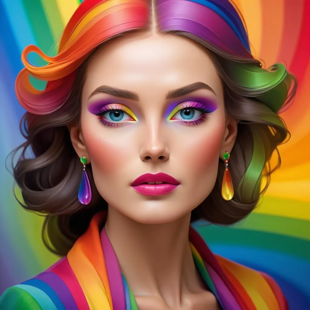 Prompt: Elegant lady in colors of the rainbow