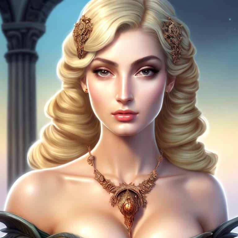 Prompt: HD 4k 3D, hyper realistic, professional modeling, ethereal Greek goddess of alchemy, blonde pigtail hair, black skin, enchanting gown, gorgeous face, stone jewelry and diadem, full body, ambient glow, medicine maker, working with potions cures, and herbs, detailed, elegant, ethereal, mythical, Greek, goddess, surreal lighting, majestic, goddesslike aura