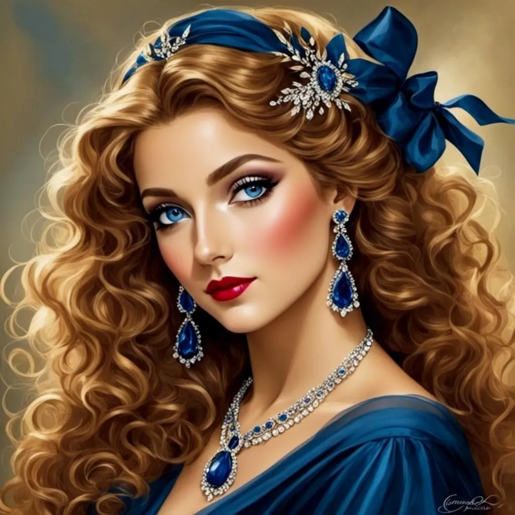 Prompt: <mymodel>Glamorously dressed lady of rhe 1930's wearing sapphire jewelry,blue eyes