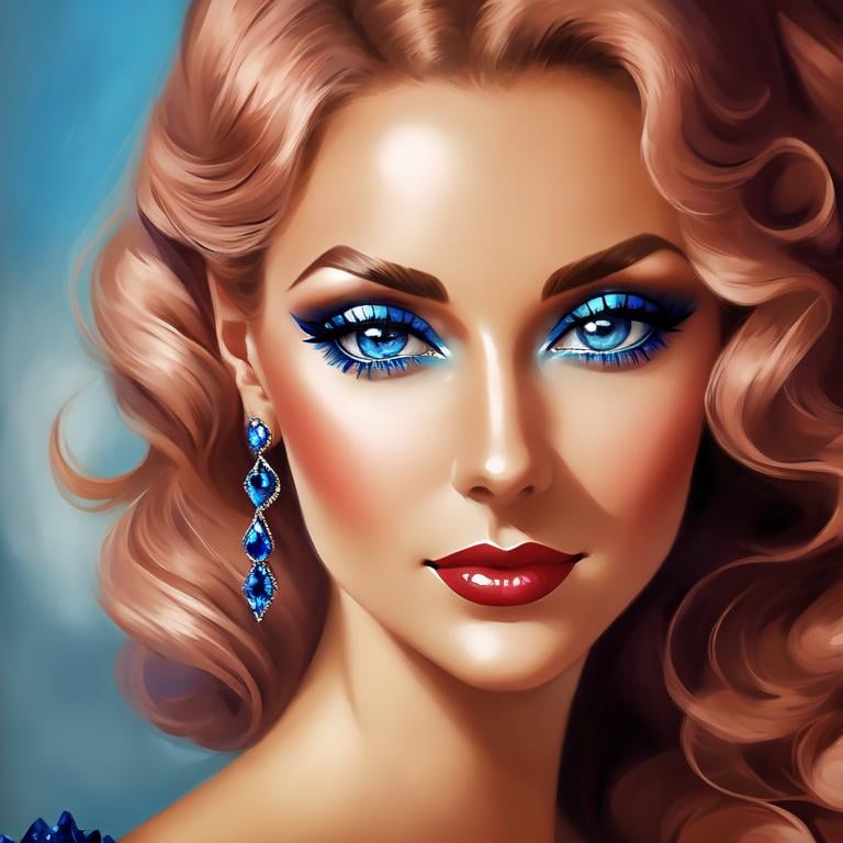 Prompt: Glamorously dressed lady of rhe 1930's wearing sapphire jewelry,blue eyes