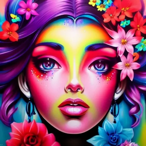 Prompt: Flower Siren graffiti art, splash art, street art, spray paint, oil gouache melting, acrylic, high contrast, colorful polychromatic, ultra detailed, ultra quality, CGSociety