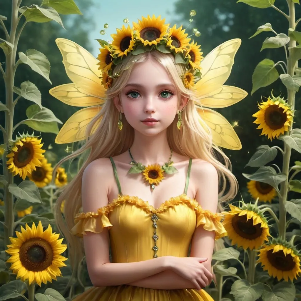 Prompt: Fairy princess of sunflowers