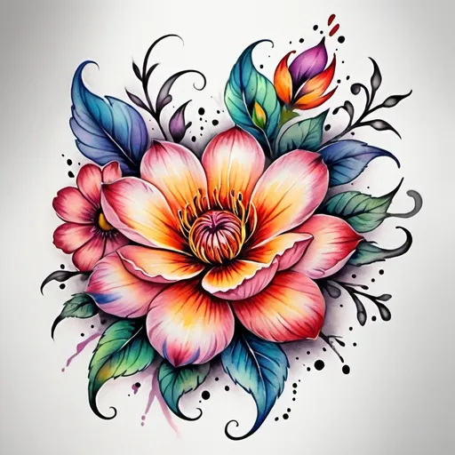 Prompt: <mymodel> Colorful flower tattoo, watercolor style, vibrant petals, intricate details, high quality, vibrant colors, floral design, professional tattoo art, artistic, beautiful, realistic, watercolor, detailed, highres, vibrant, intricate details, floral, professional, colorful, vibrant colors, watercolor style, artistic