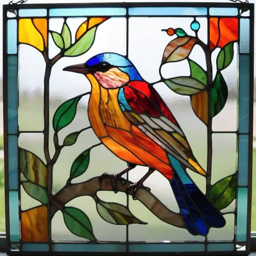 Prompt: A stained glass panel of a  bird, vibrant colors