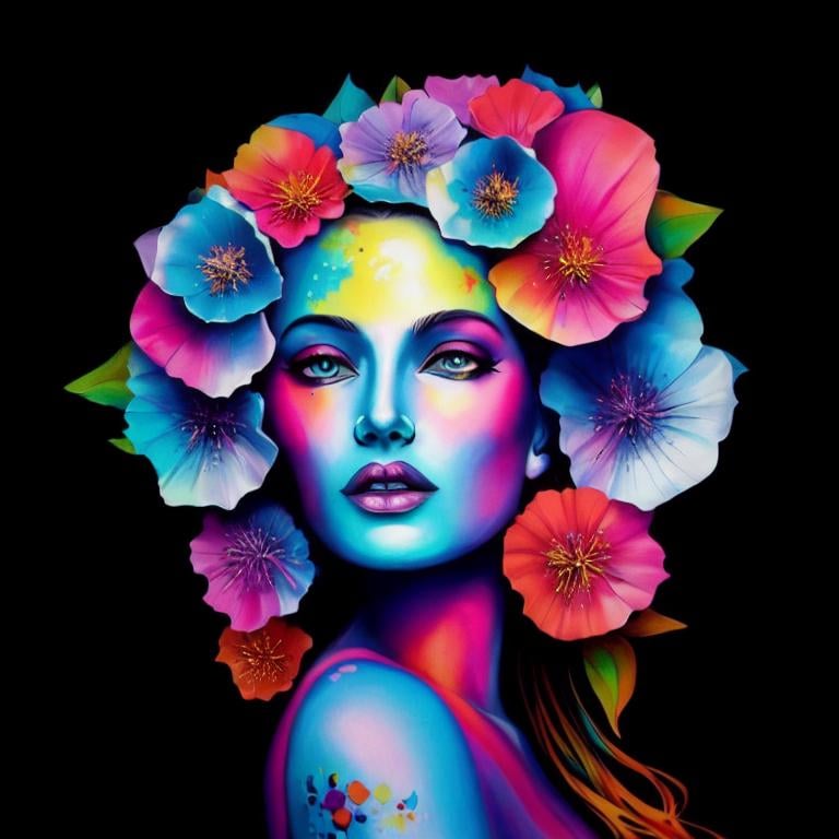 Prompt: Flower Siren graffiti art, splash art, street art, spray paint, oil gouache melting, acrylic, high contrast, colorful polychromatic, ultra detailed, ultra quality, CGSociety