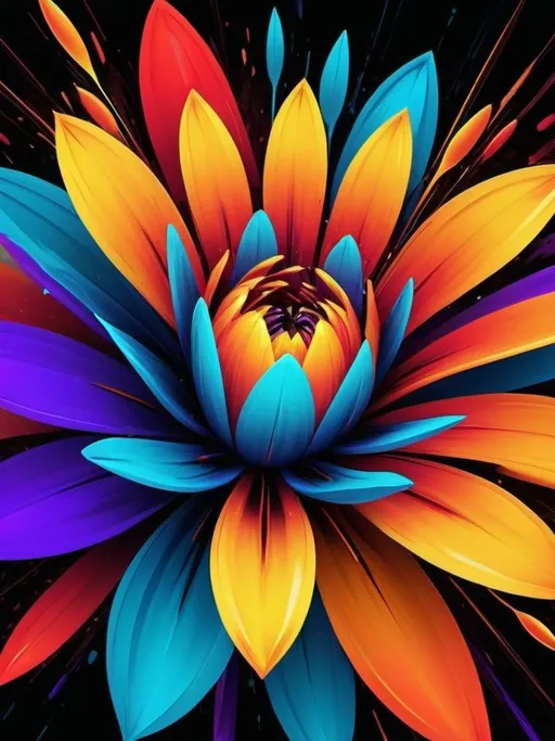 Prompt: Vibrant abstract digital artwork of flowers, dazzling colors, dynamic composition, high energy, modern digital art, vibrant, abstract, digital, high energy, dynamic composition, best quality, colorful, vivid tones, professional lighting