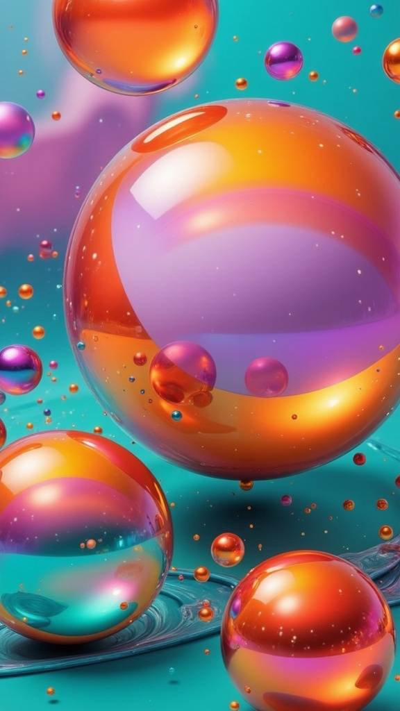 Prompt: a bunch of bubbles floating in the air on a blue surface with a blue background and a red one, Chris LaBrooy, abstract art, raytracing, a raytraced image