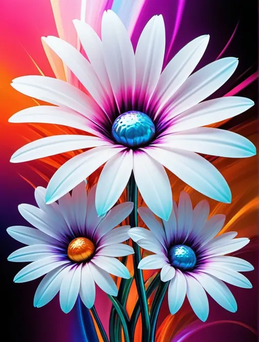 Prompt: Vibrant abstract digital artwork of flowers, dazzling colors, dynamic composition, high energy, modern digital art, vibrant, abstract, digital, high energy, dynamic composition, best quality, colorful, vivid tones, professional lighting