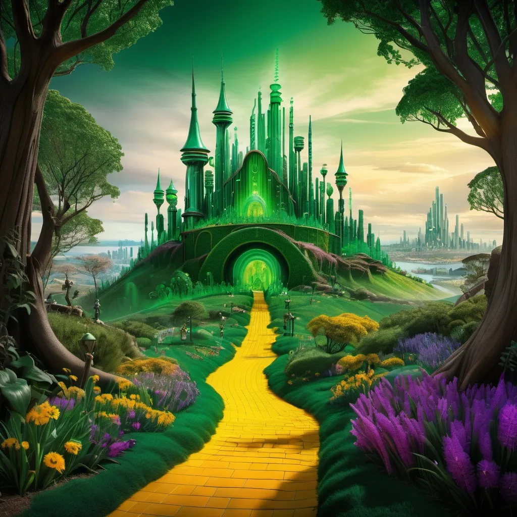 Prompt: The Emerald City of Oz portrayed in vivid color